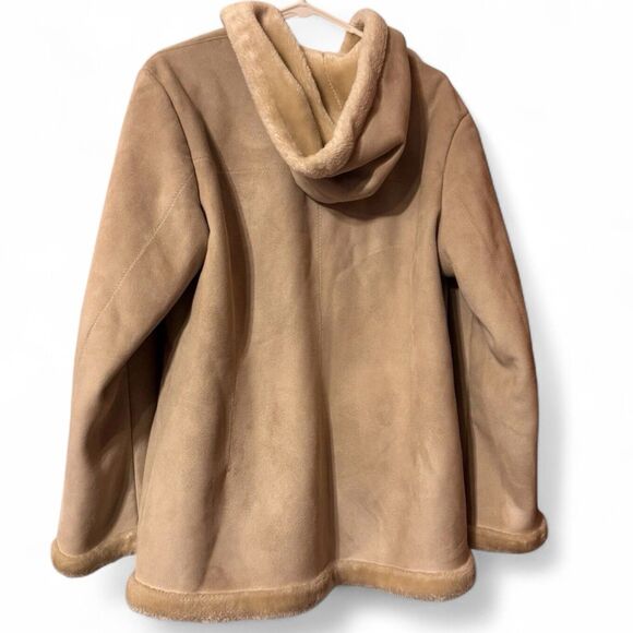 Fleet Street Women’s Faux Fur Suede Jacket Coat Hooded Fleece Size Small - Picture 2 of 8